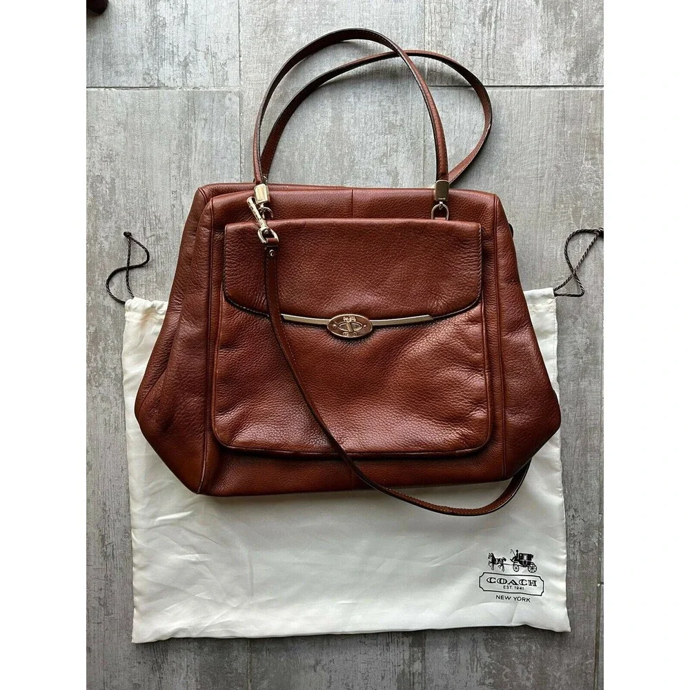 COACH Designer Madison Leather North South Satchel 25170 Chestnut Brown STUNNING